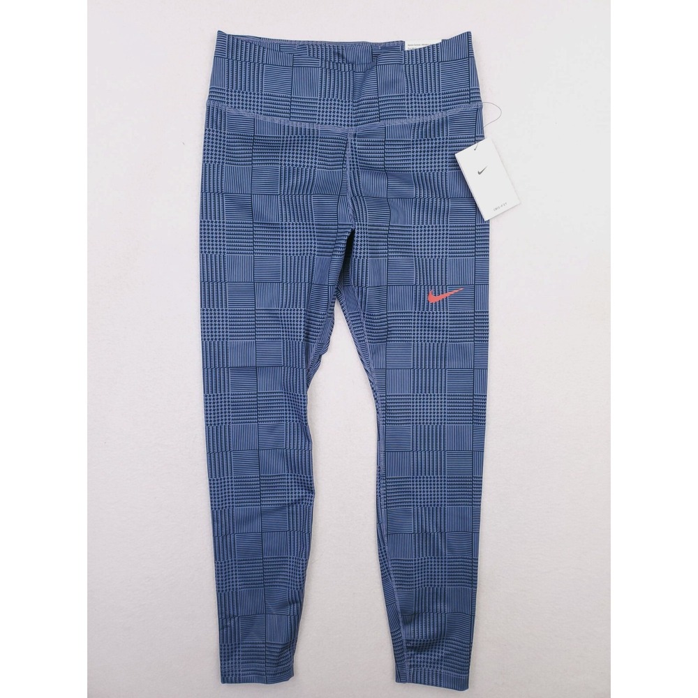 Nike Leggings Womens Medium Blue Glen Plaid Compression 7/8 Yoga Pants One Luxe